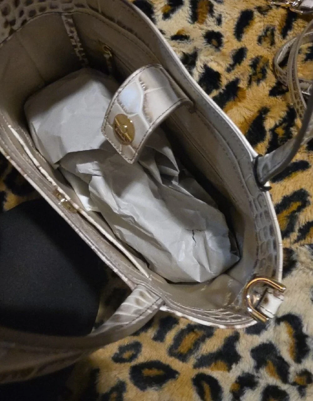 Brahmin Cream Croc-Embossed Satchel with Removable Strap